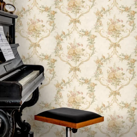 کاغذ دیواری راه راه کرم طلایی 9 کاغذ دیواری کد 7124