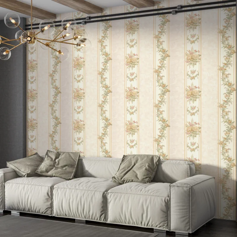 کاغذ دیواری راه راه کرم طلایی 5 کاغذ دیواری راه راه کرم طلایی