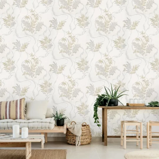 کاغذ دیواری پذیرایی سفید طلایی