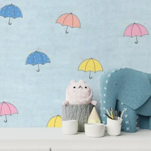 کاغذ دیواری کودک طرح چترهای رنگی کوچک | آبی کد 12004