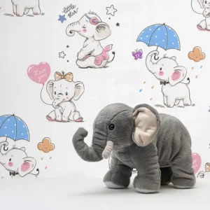 کاغذ دیواری کودک طرح فیل کوچولوها | رنگ سفید کد 12005