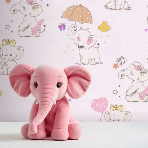 کاغذ دیواری کودک طرح فیل های کوچک | صورتی کد 12013