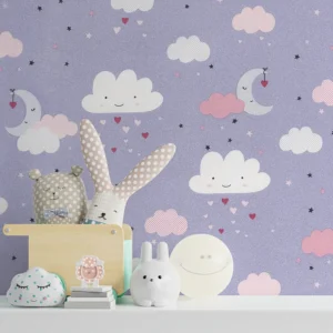 کاغذ دیواری کودک طرح آسمان ابری | بنفش کد 12017