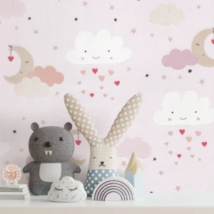 کاغذ دیواری کودک طرح آسمان ابری | صورتی کد 12021