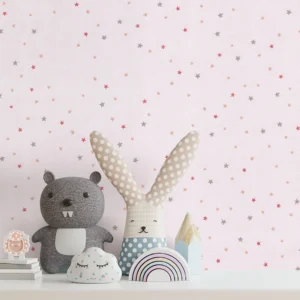 کاغذ دیواری کودک طرح ستاره باران | صورتی کد 12023