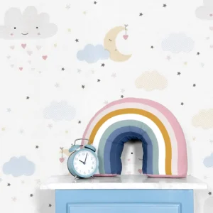 کاغذ دیواری کودک طرح آسمان ابری | سفید کد 12025