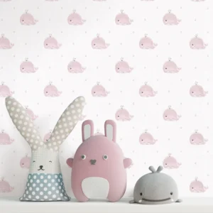 کاغذ دیواری کودک طرح نهنگ‌های دریایی | صورتی کد 12049