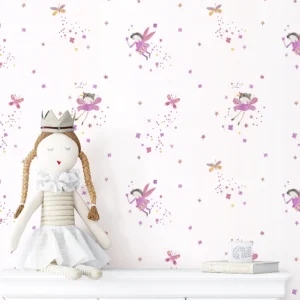 کاغذ دیواری کودک طرح فرشته‌های آسمانی | صورتی/ بنفش کد12061