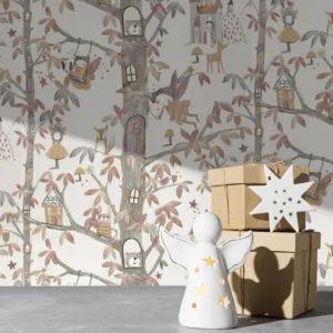 کاغذ دیواری کودک طرح جنگل پریان | نارنجی / قهوه‌ای کد 12062