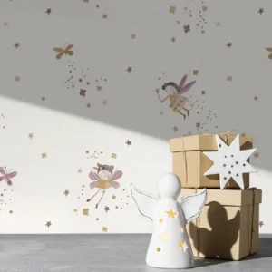 کاغذ دیواری کودک طرح فرشته‌ آسمانی | نارنجی / صورتی کد 12064