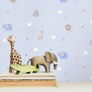 کاغذ دیواری کودک طرح دنیای حیوانات | آبی کد 12071