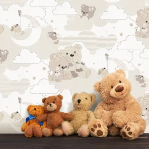 کاغذ دیواری کودک طرح خرس‌های عروسکی | کرم / قهوه‌ای کد 12073