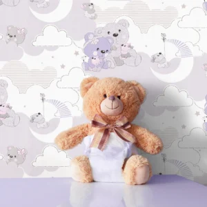 کاغذ دیواری کودک طرح خرسهای عروسکی | بنفش کد 12081