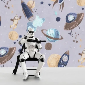 کاغذ دیواری کودک طرح کهکشان و فضانورد | چند رنگ کد 12107